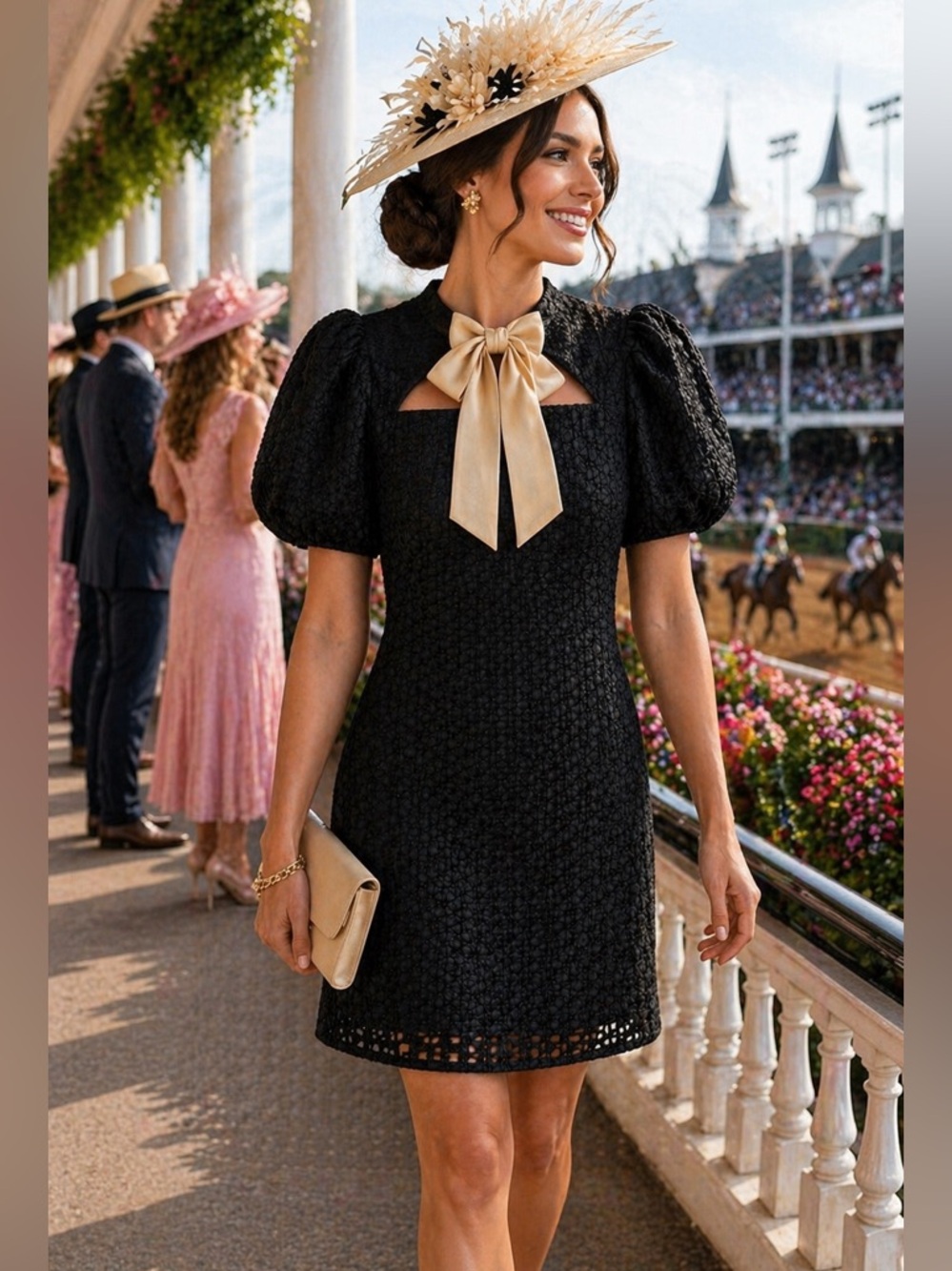 Antonio Melani X Courtney Grow Savile Dress Black Puff Sleeve Bow Mini Derby